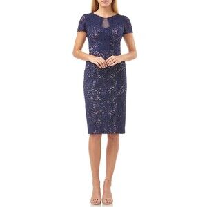 JS Collections Women's Short Sleeve Lace Cocktail Dress In Navy Rose Size 2 $340